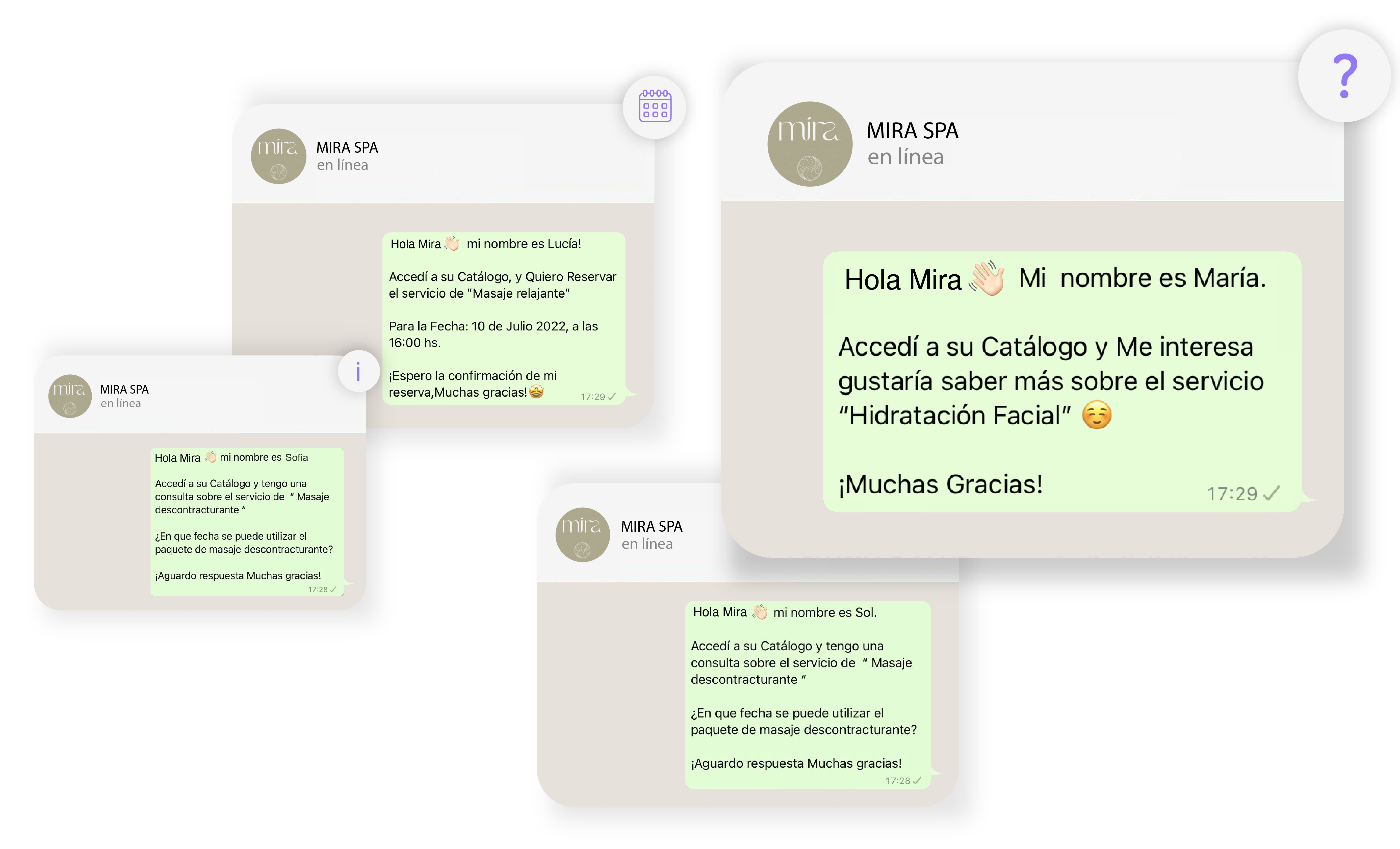 Ejemplo de chats de clientes consultando por servicios