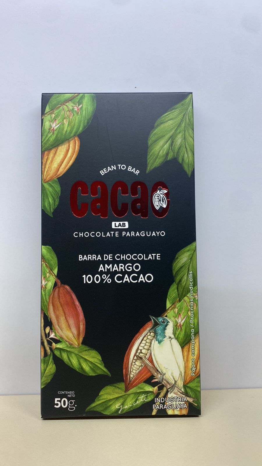 Cacao barra de chocolate 100% pájaro campana 