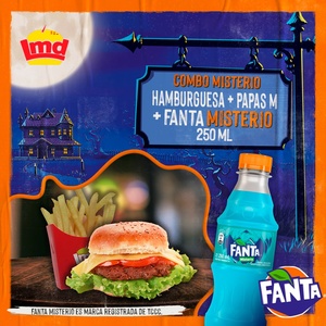 Combo Misterio: 1 Hamburguesa Combinada + Papas Fritas + Fanta Misterio 250 ml