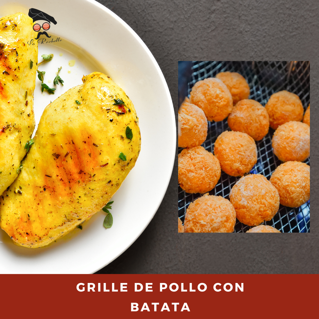 GRILLÉ DE POLLO CON BOLITAS DE BATATA