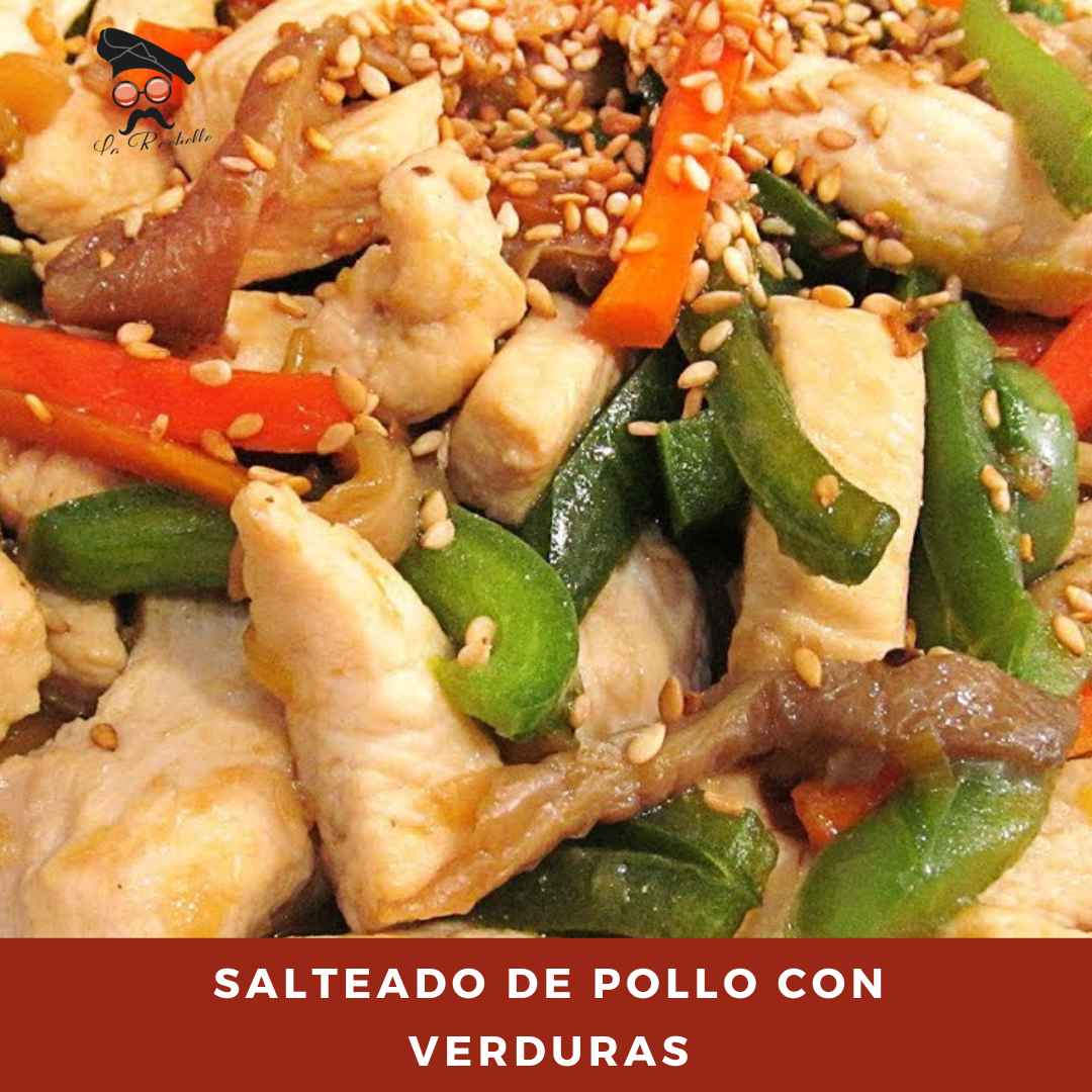 SALTEADO DE POLLO CON VERDURAS CON ARROZ BLANCO