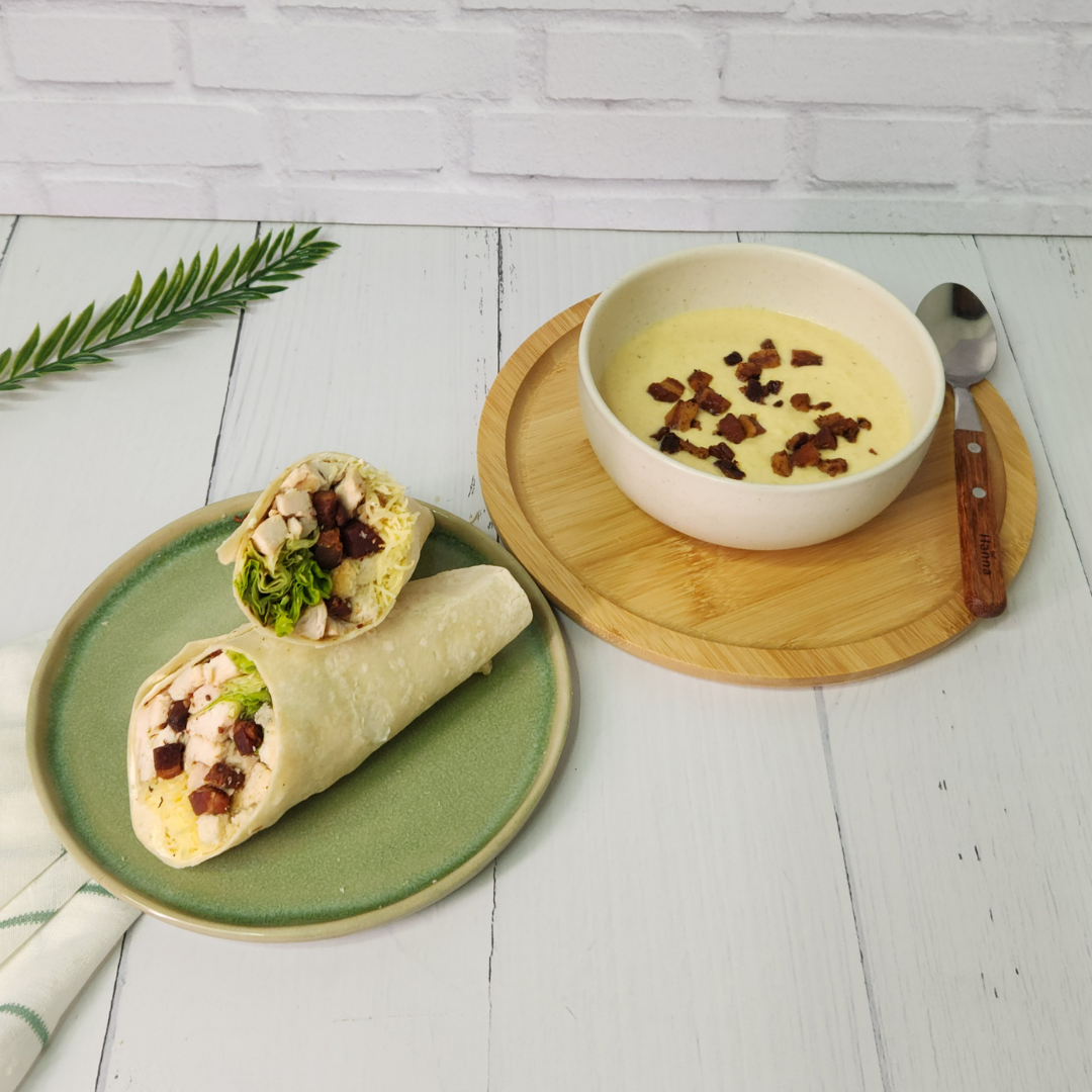 Sopa de Choclo + wrap caesar
